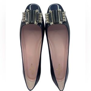 Kate Spade Women's Navy Patent Leather Jewel Buckle Toe Flats Size 10 NWOT